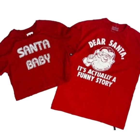 Christmas Santa Theme Humor Tees His & Hers Holiday Tees, red short slv  Small - Picture 3 of 7